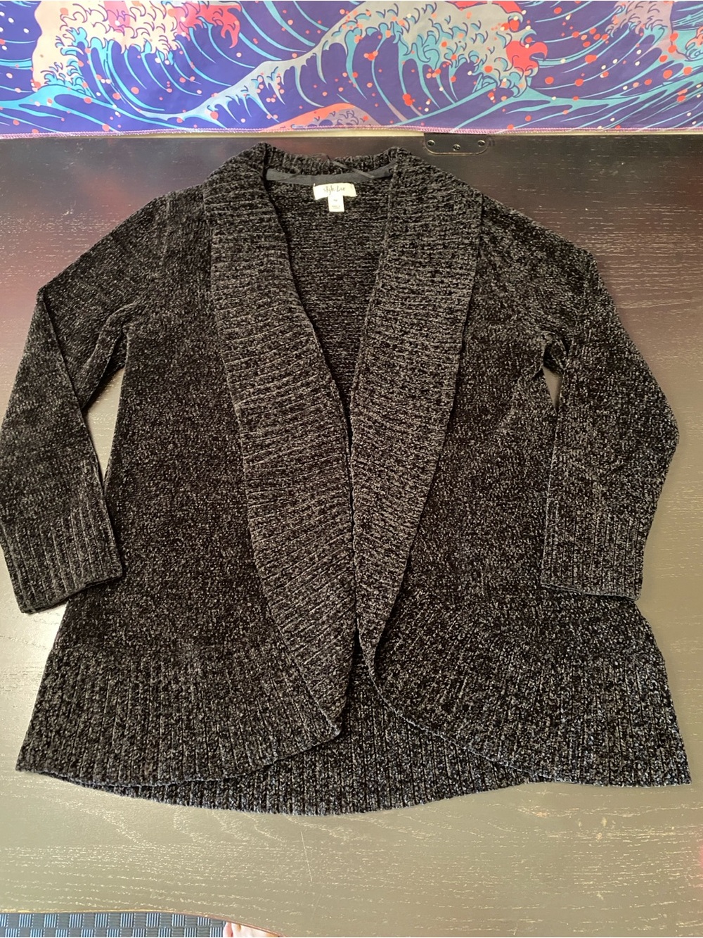Style & Co. Black Shawl Collar Chenille Cardigan